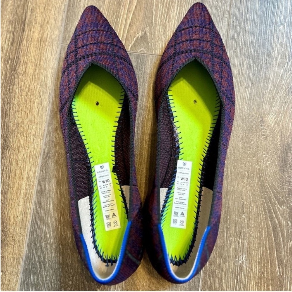 Rothy’s The Point Flats In Cranberry Plaid, Plum Purple Burgundy, Size 10 - Picture 6 of 10